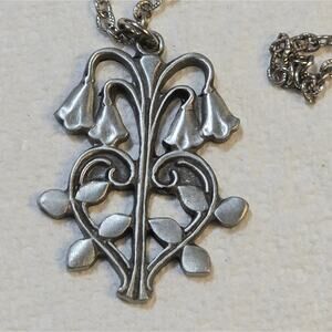 R. Tennesmed Sweden Vintage Pewter Flowers Bluebells Pendant and Chain Necklace